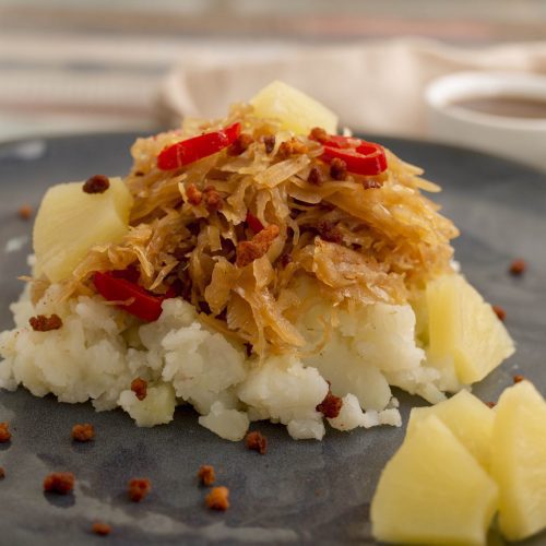 Spicy sauerkraut with chili peppers and pineapple